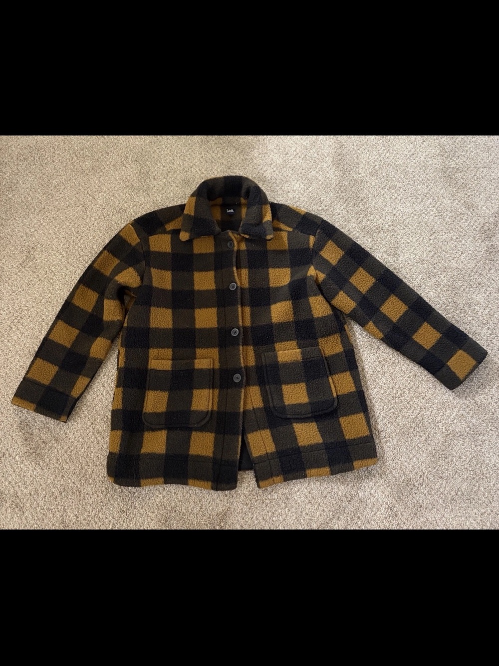 Lee Men's Black & Mustard Plaid Pea Coat - Picture 1 of 3